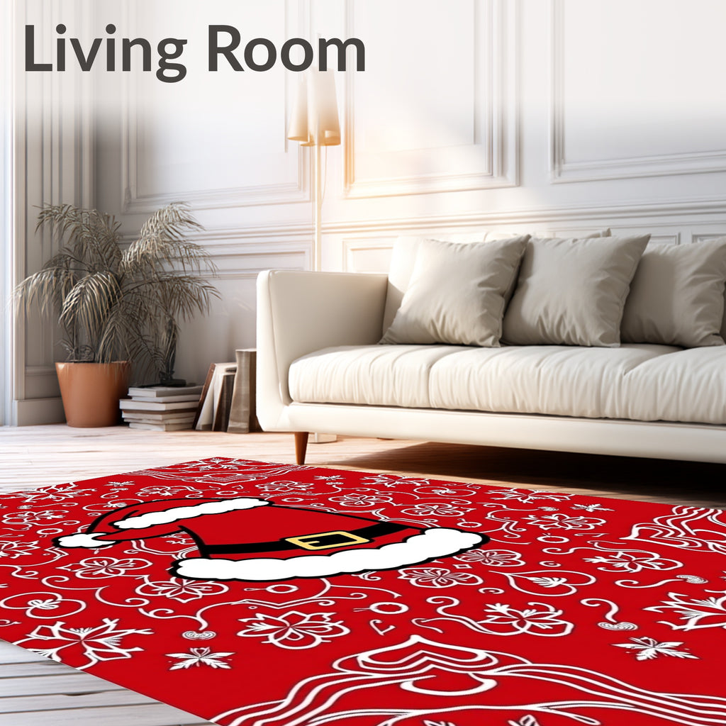 Red Santa Hat Festive Snowflakes Rug