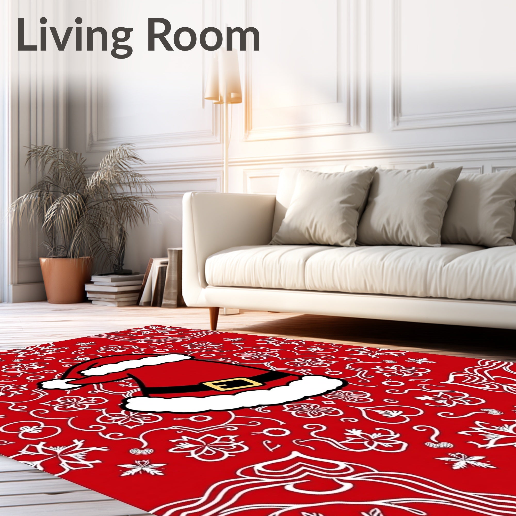 Red Santa Hat Festive Snowflakes Rug