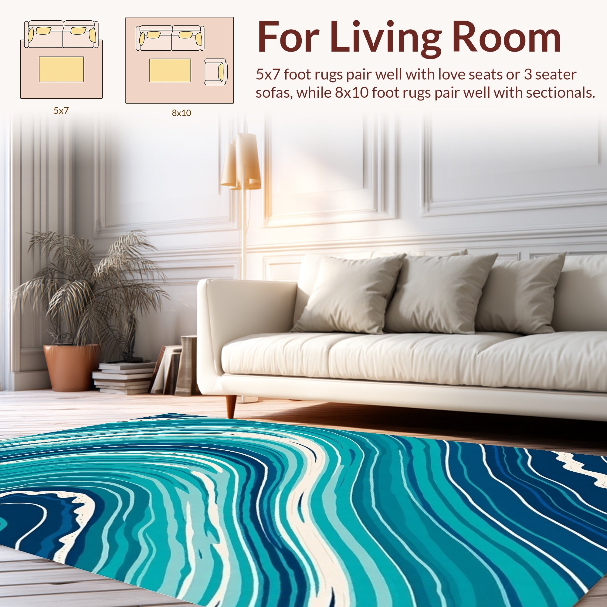 Abstract Swirl Blue Wave Pattern Rug