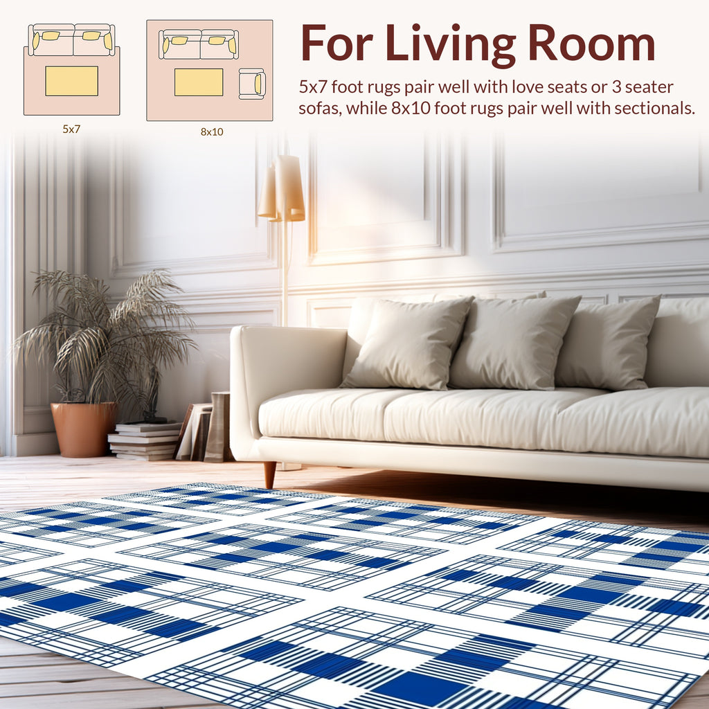 Classic Blue White Gingham Plaid Rug