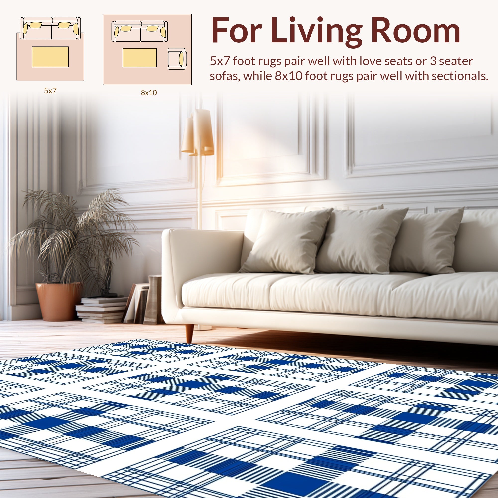 Classic Blue White Gingham Plaid Rug