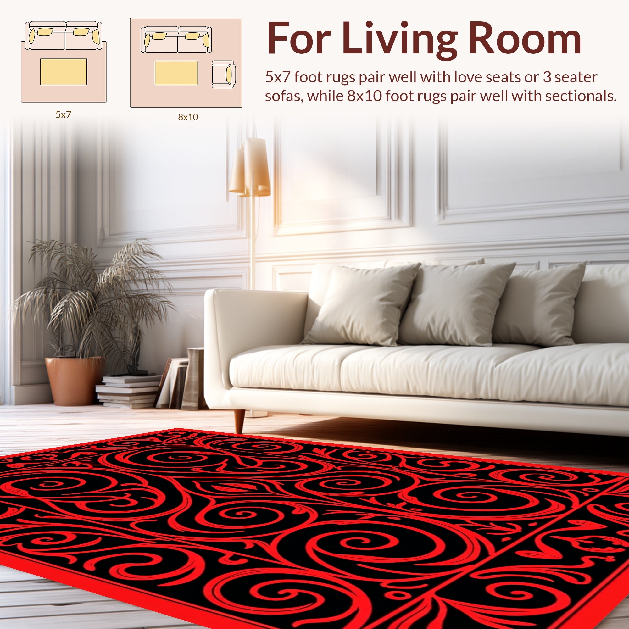 Bold Red Swirl Floral Pattern Rug