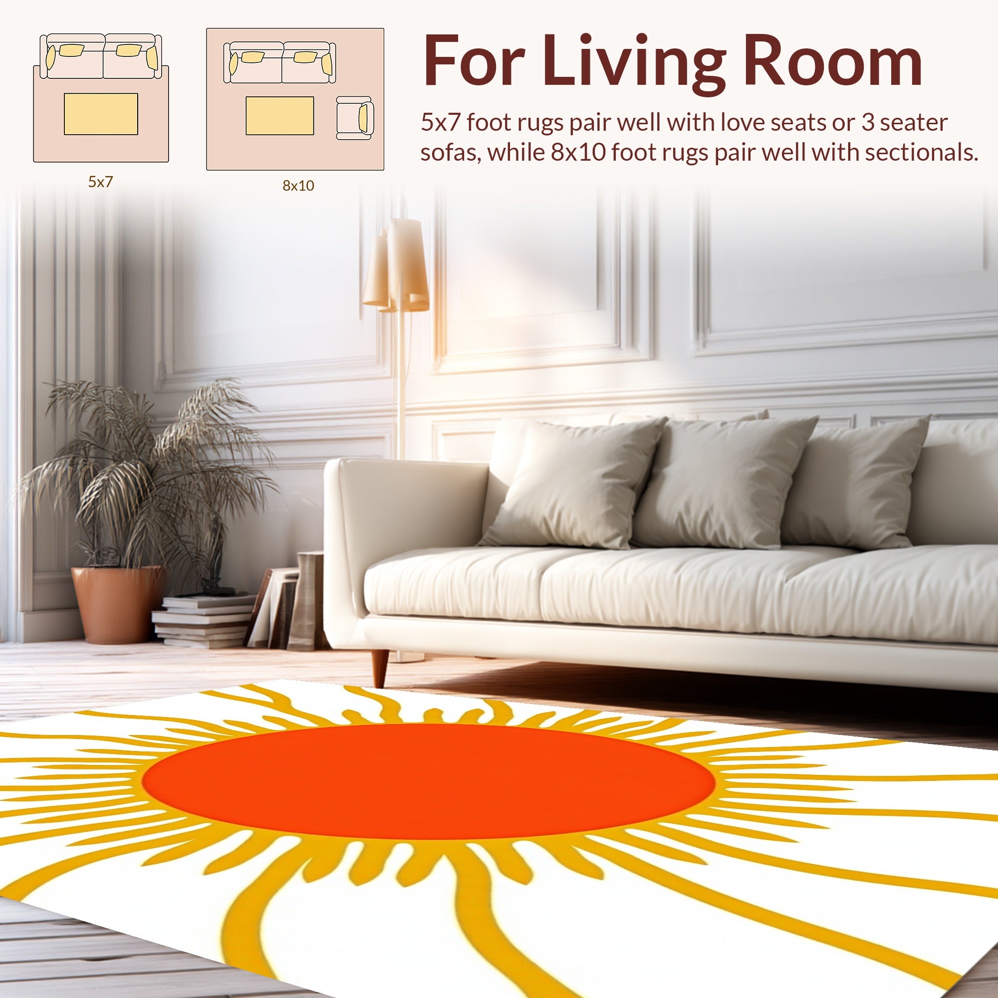 Bold Sunburst Orange Yellow Design Rug