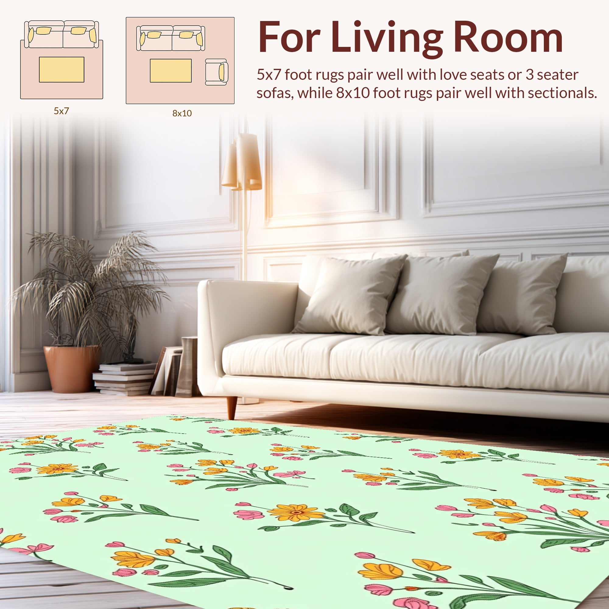 Delicate Pink Yellow Floral Pattern Rug