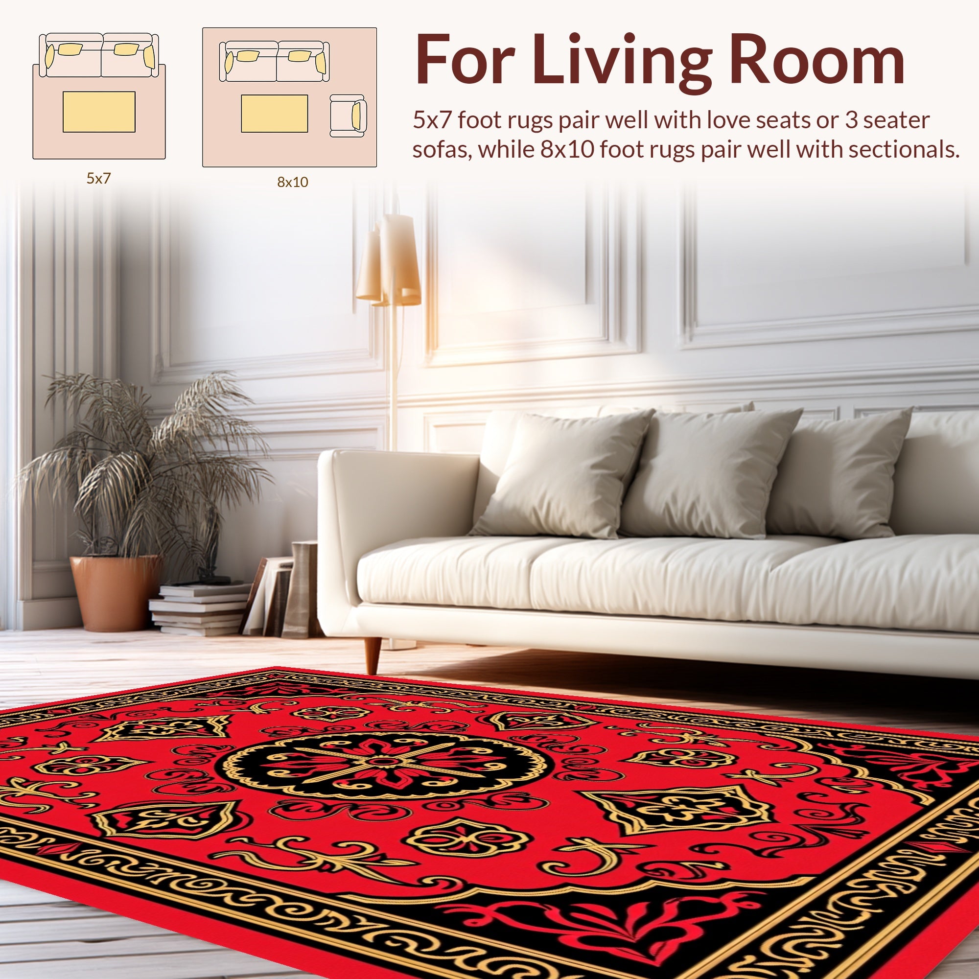 Bold Red Geometric Floral Patterned Rug