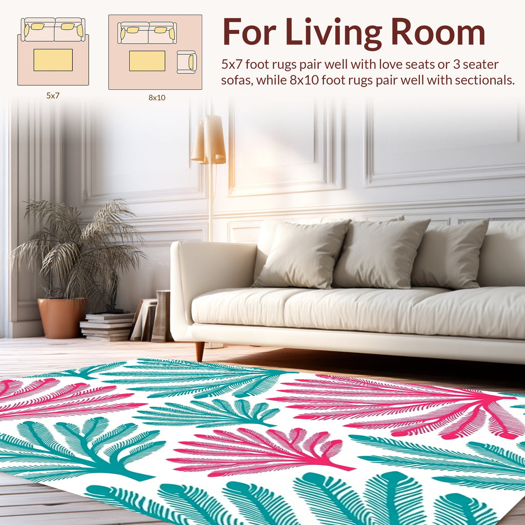 Fanned Leaf Pattern With Teal Pink Rug