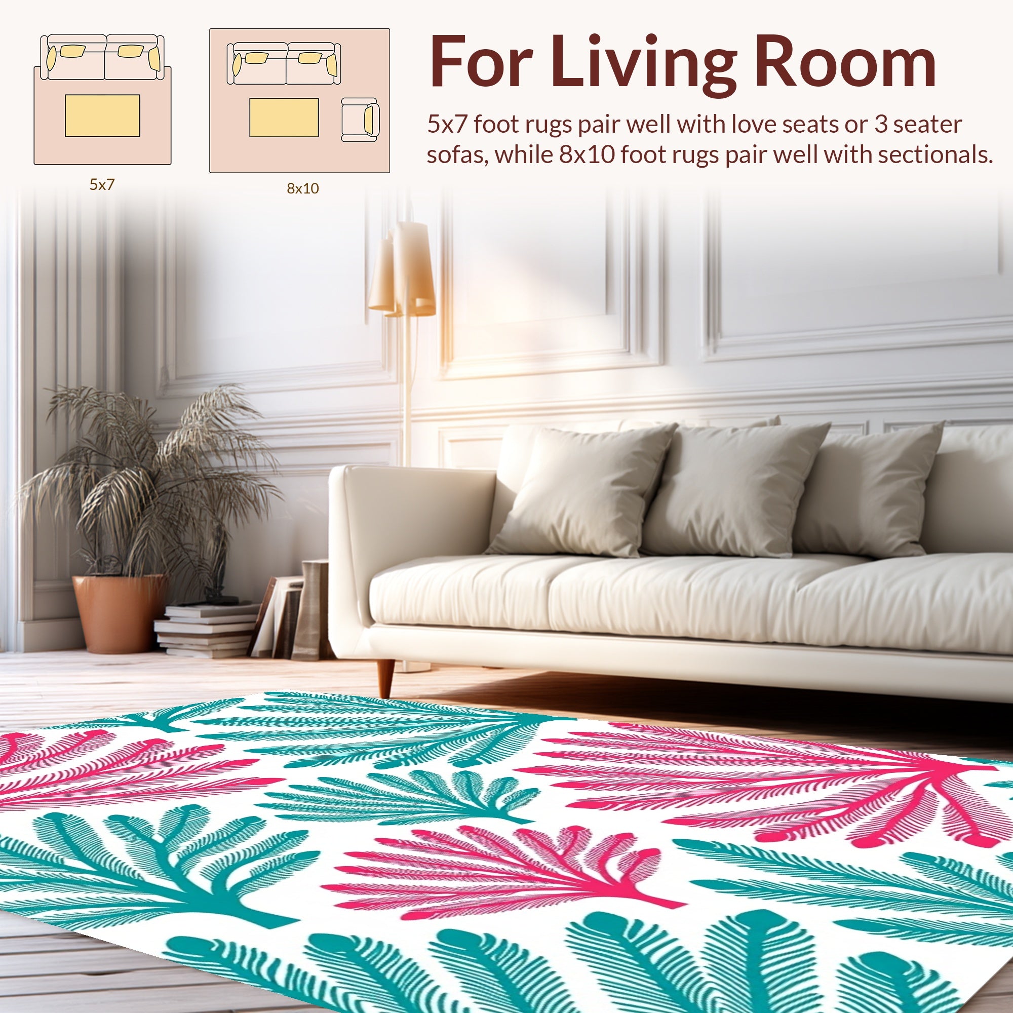 Fanned Leaf Pattern With Teal Pink Rug