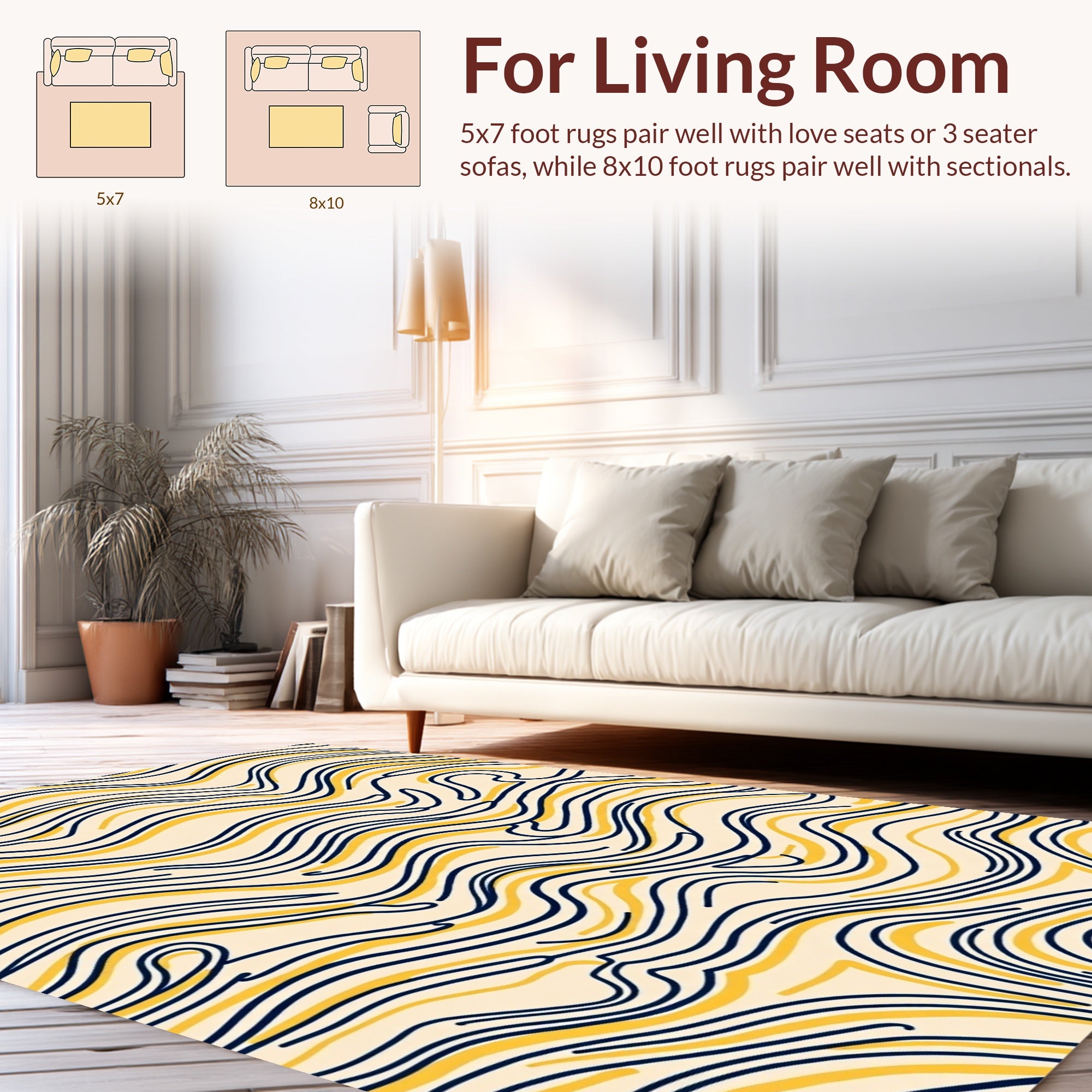 Abstract Yellow Flowing Line Design Rug
