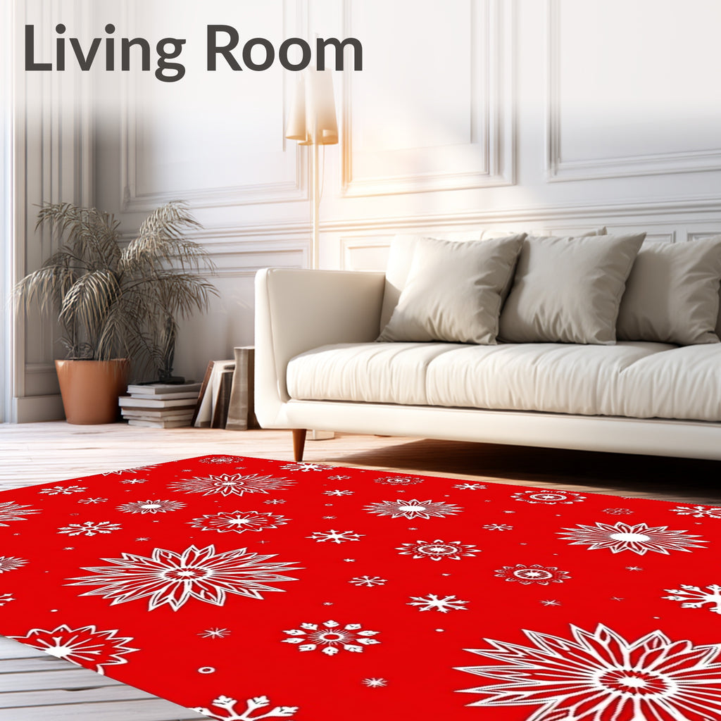 Crimson White Snowflake Scattered Rug