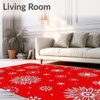 Crimson White Snowflake Scattered Rug