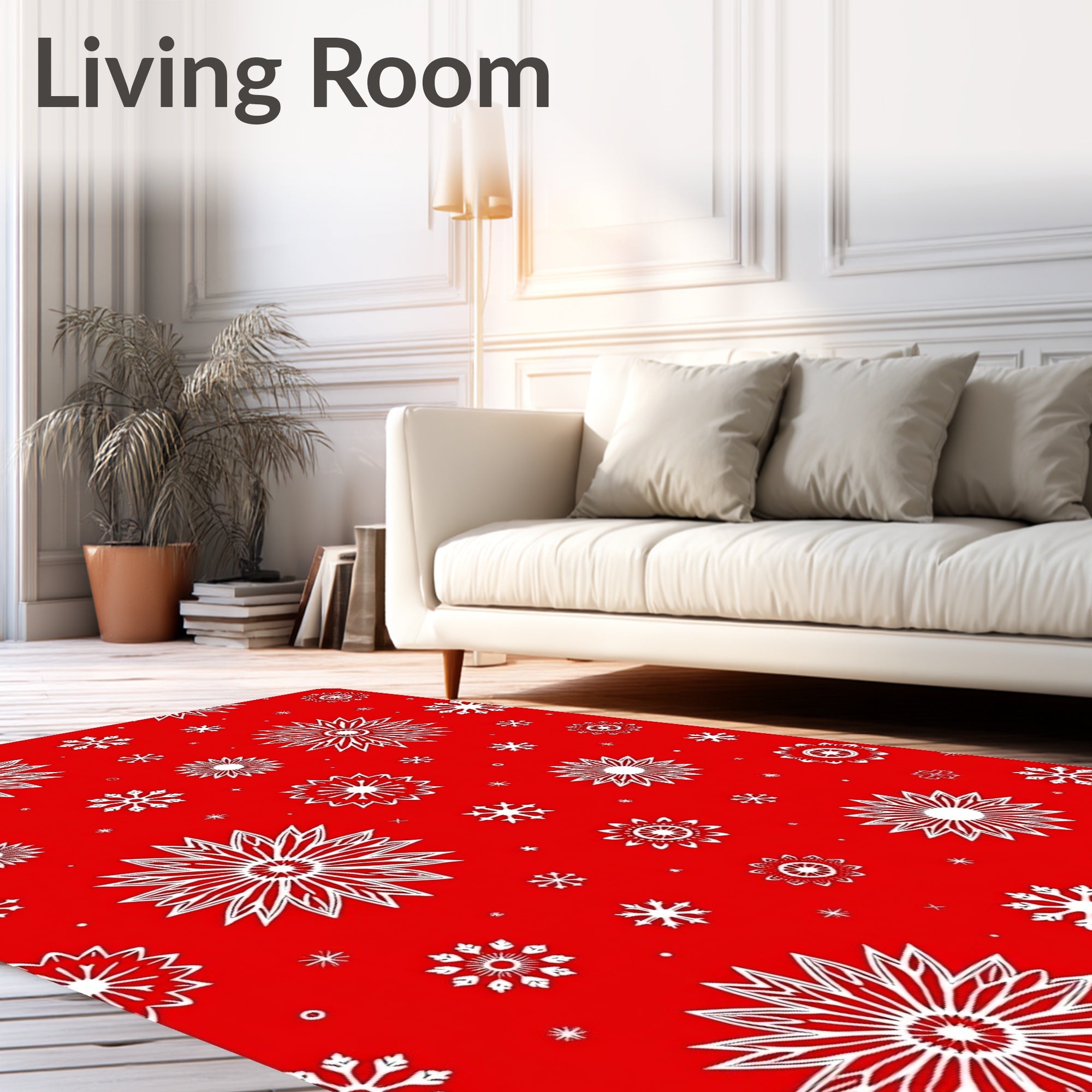 Crimson White Snowflake Scattered Rug