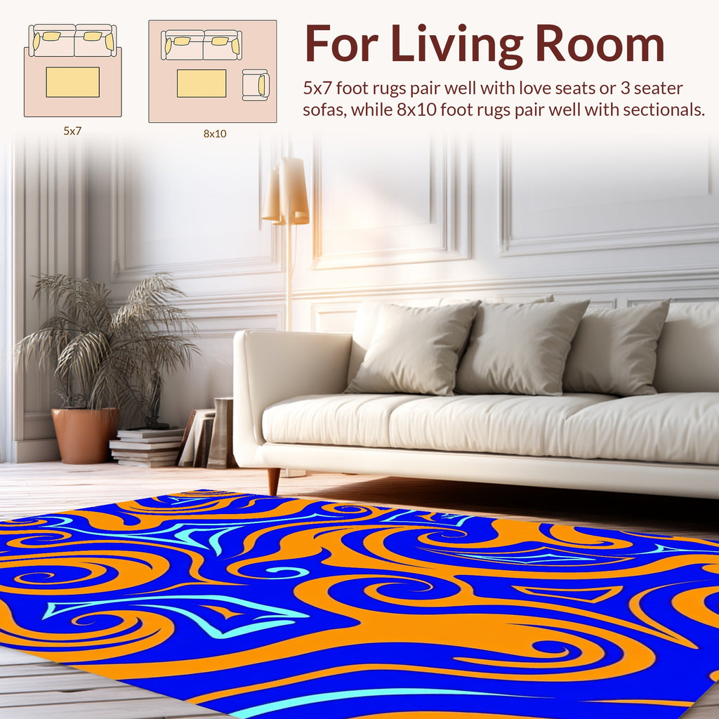 Bold Blue Orange Swirl Pattern Rug