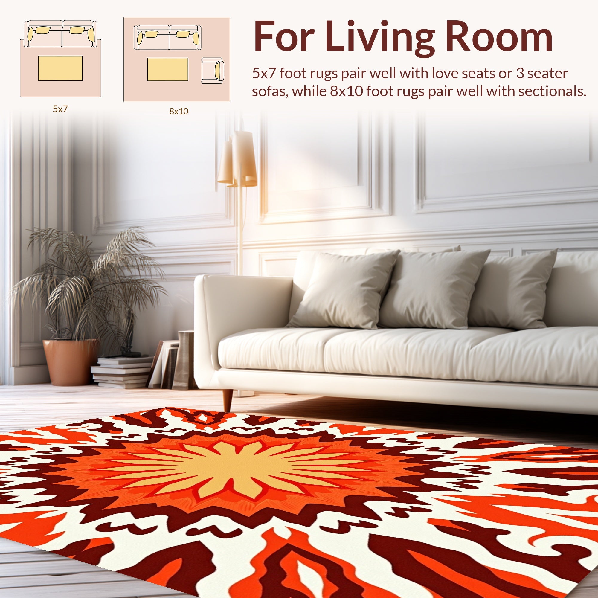 Fiery Radial Sunburst Pattern Rug