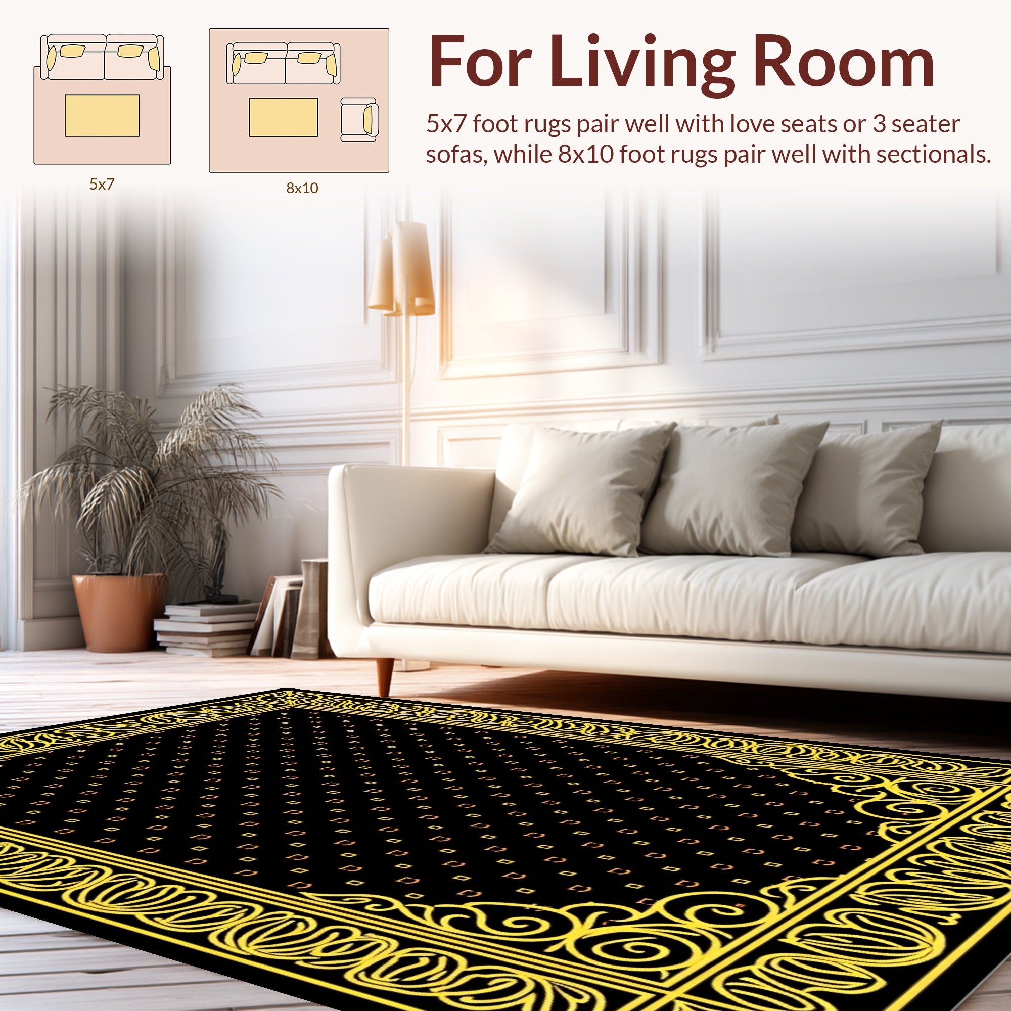 Black Yellow Floral Border Rug