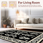 Classic Black White Ornate Pattern Rug
