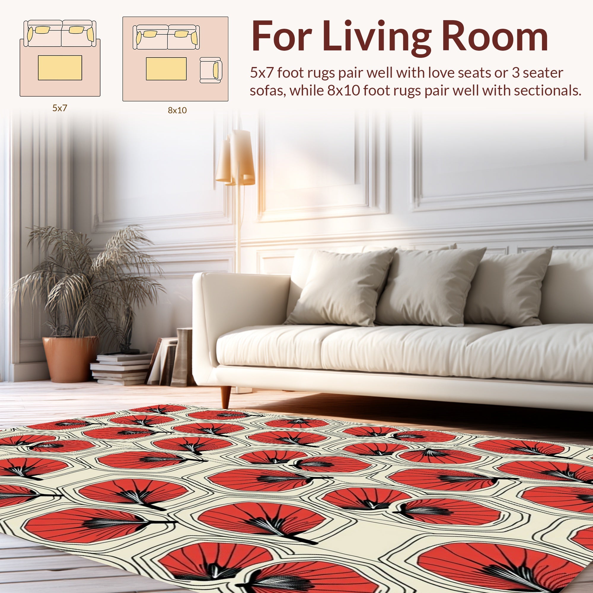 Red Fan Pattern Geometric Design Rug