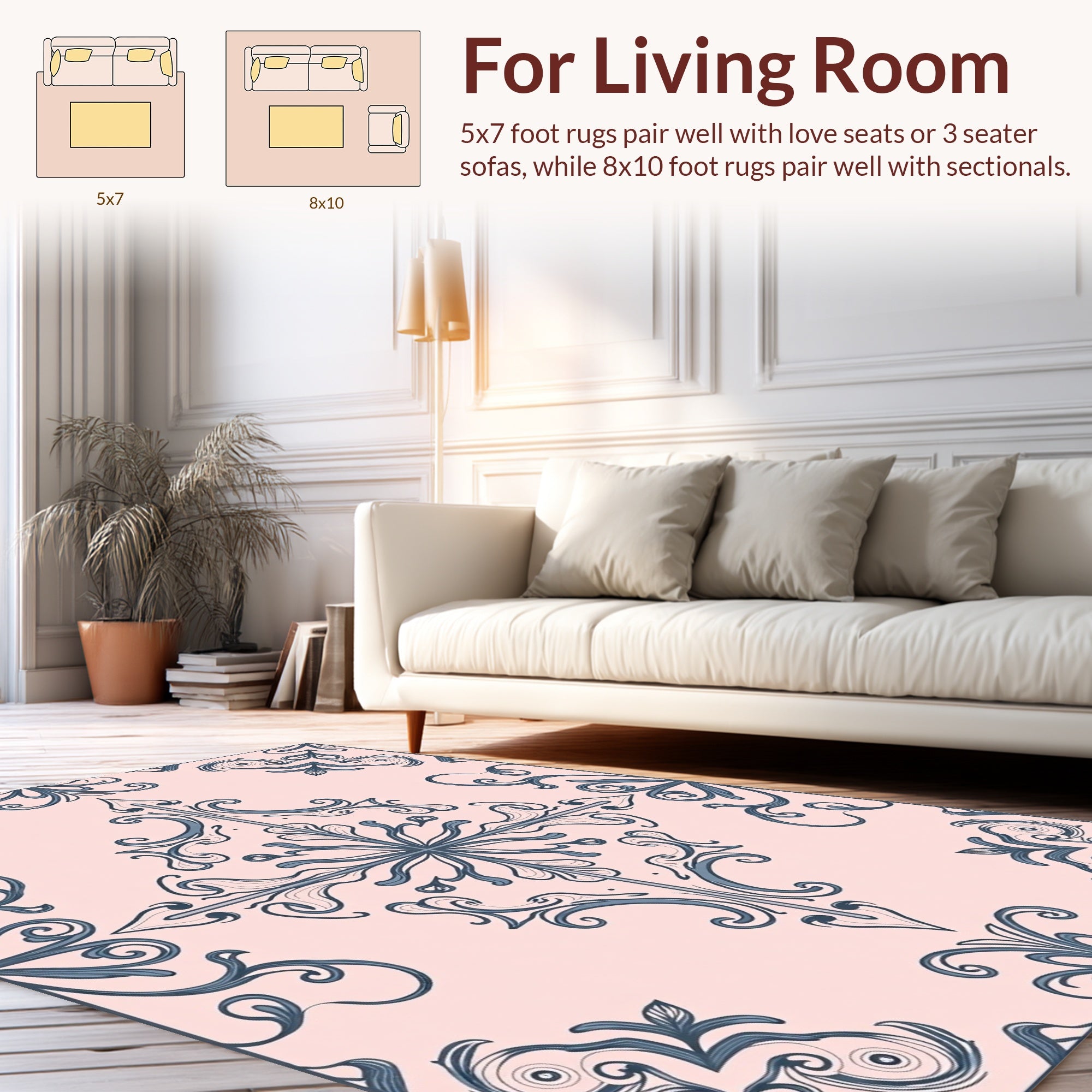 Delicate Floral Swirl Decorative Design Rug
