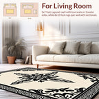 Intricate Black Floral Border Design Rug