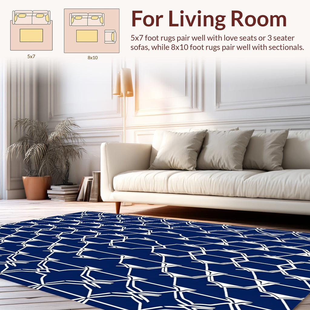 Intricate White Geometric Lattice Pattern Rug