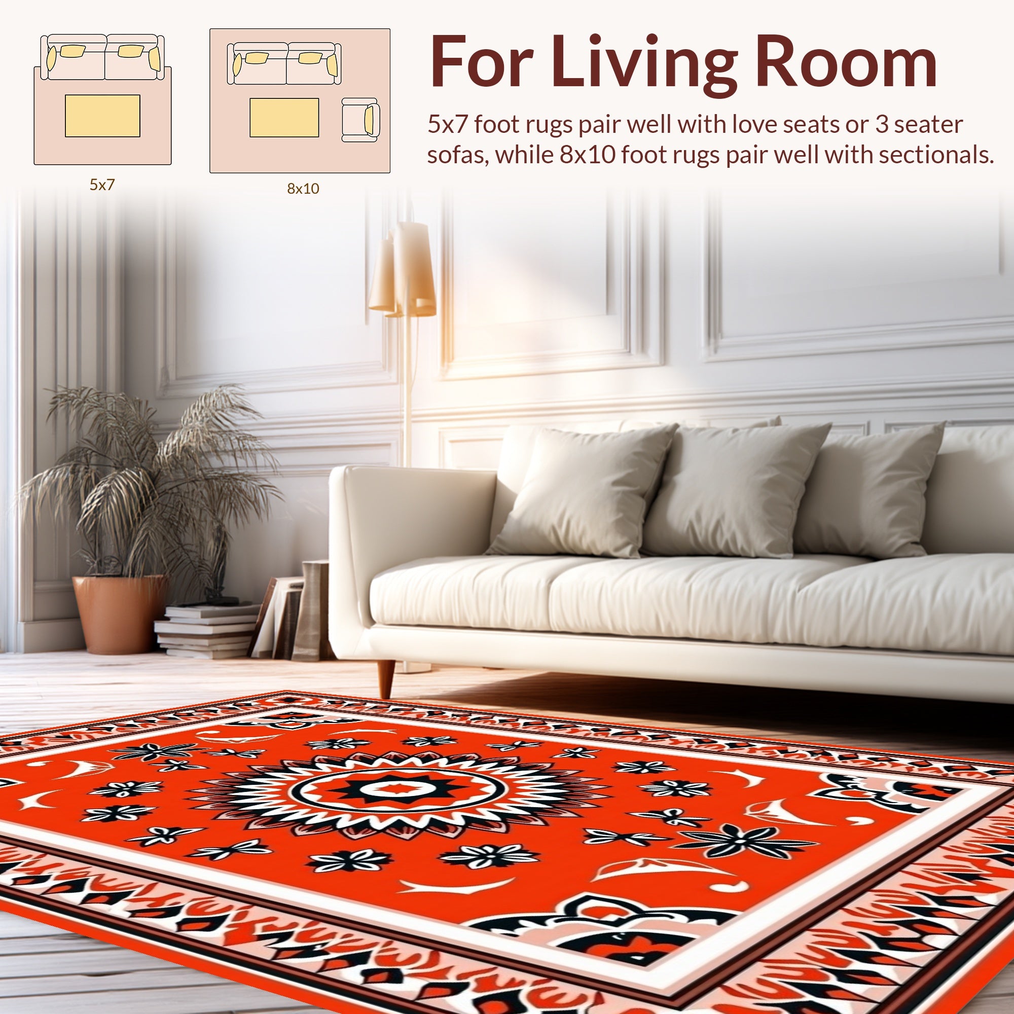 Bold Red Floral Patterned Ethnic Rug
