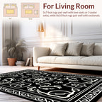 Black White Outline Floral Pattern Rug