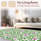 Green Foliage Pink Flower Pattern Rug