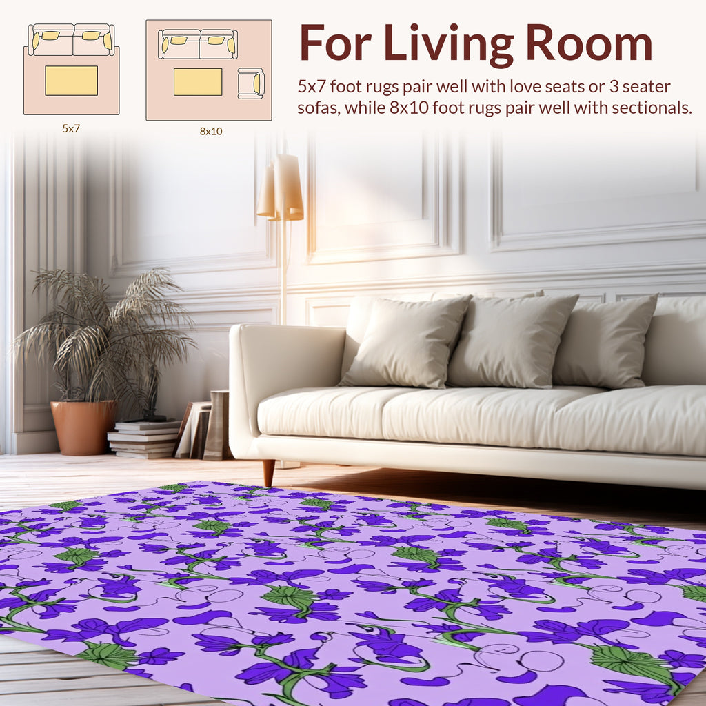 Purple Floral Sketch Pattern Rug
