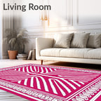 Vibrant Pink White Abstract Stripe Rug