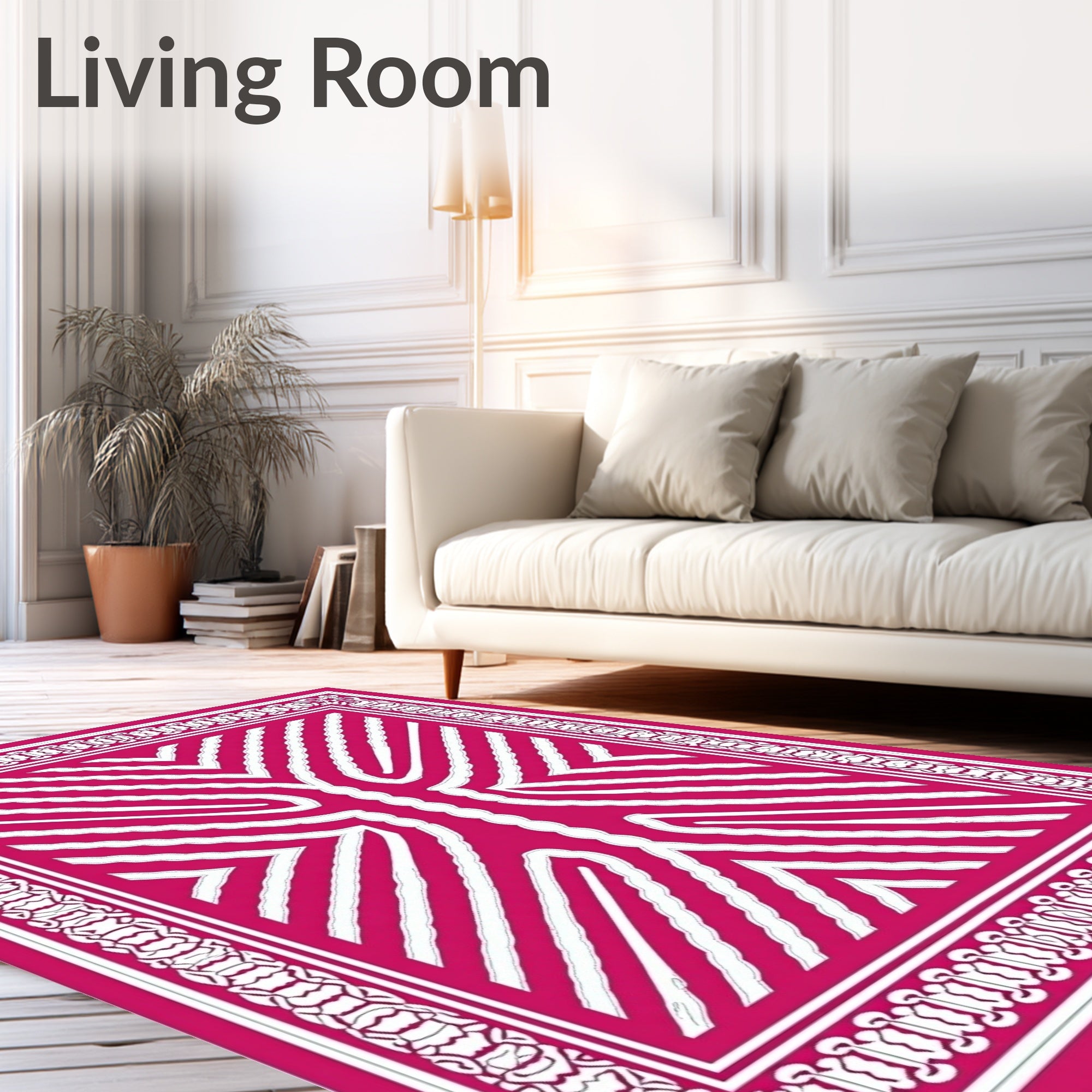 Vibrant Pink White Abstract Stripe Rug