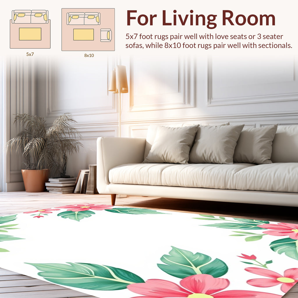 Pink Floral Leaf Corner Accents Rug
