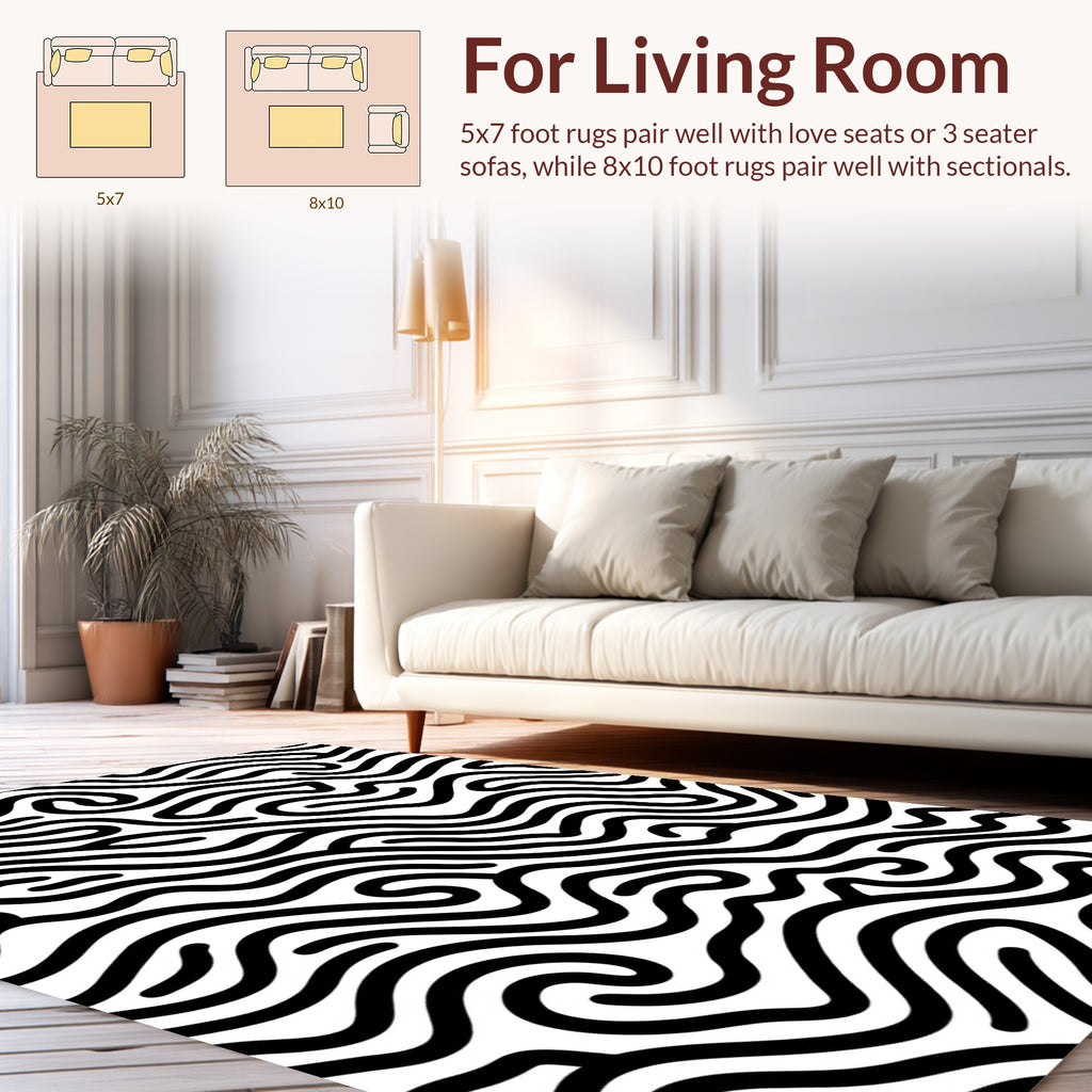 Abstract Black White Flowing Lines Rug