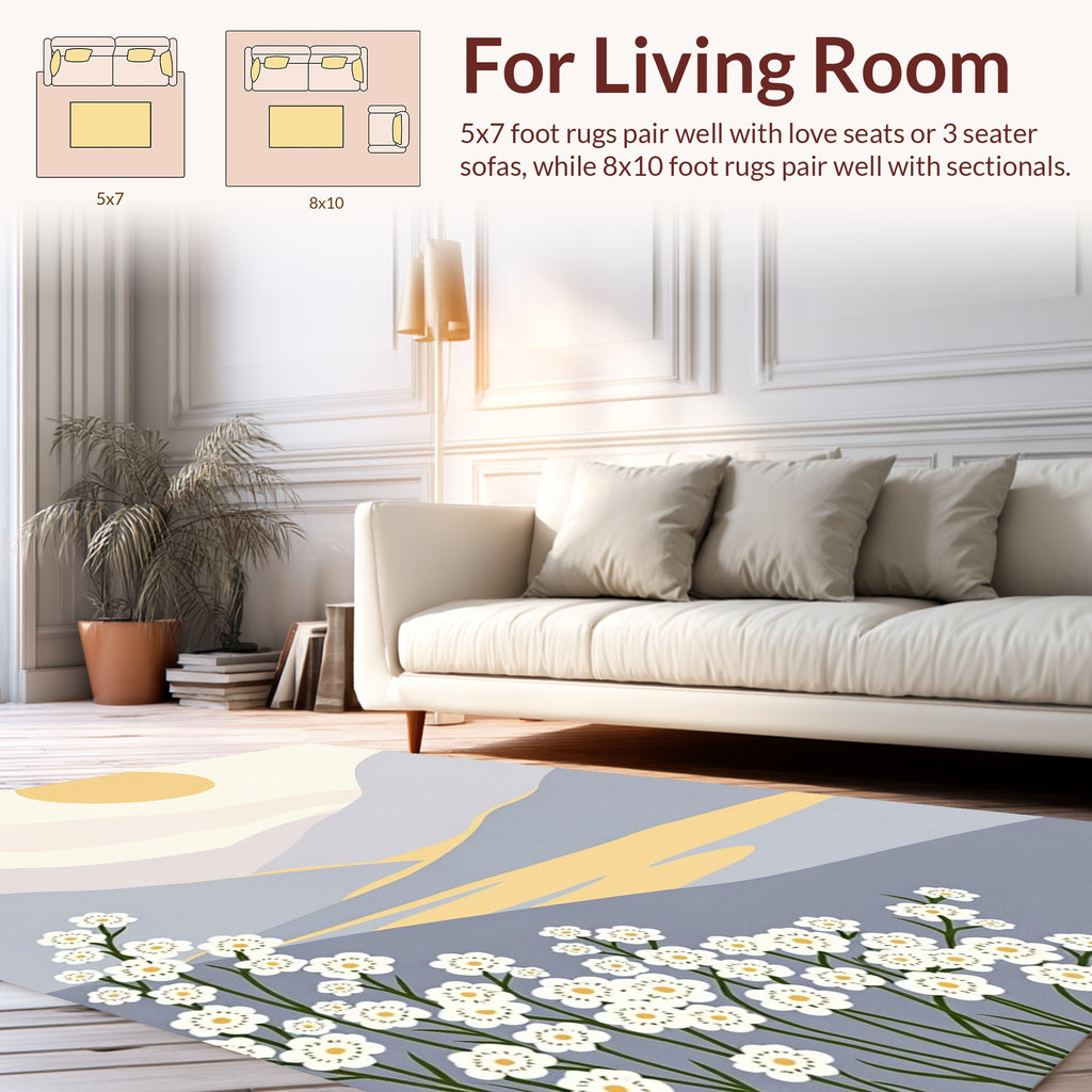 Minimalist Floral Mountain Sunset Rug