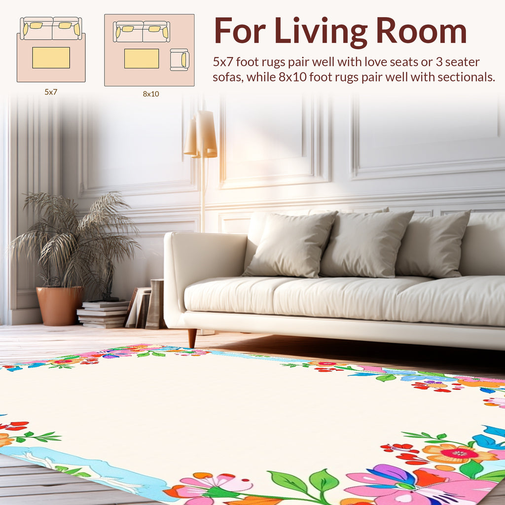 Whimsical Floral Garden Border Rug