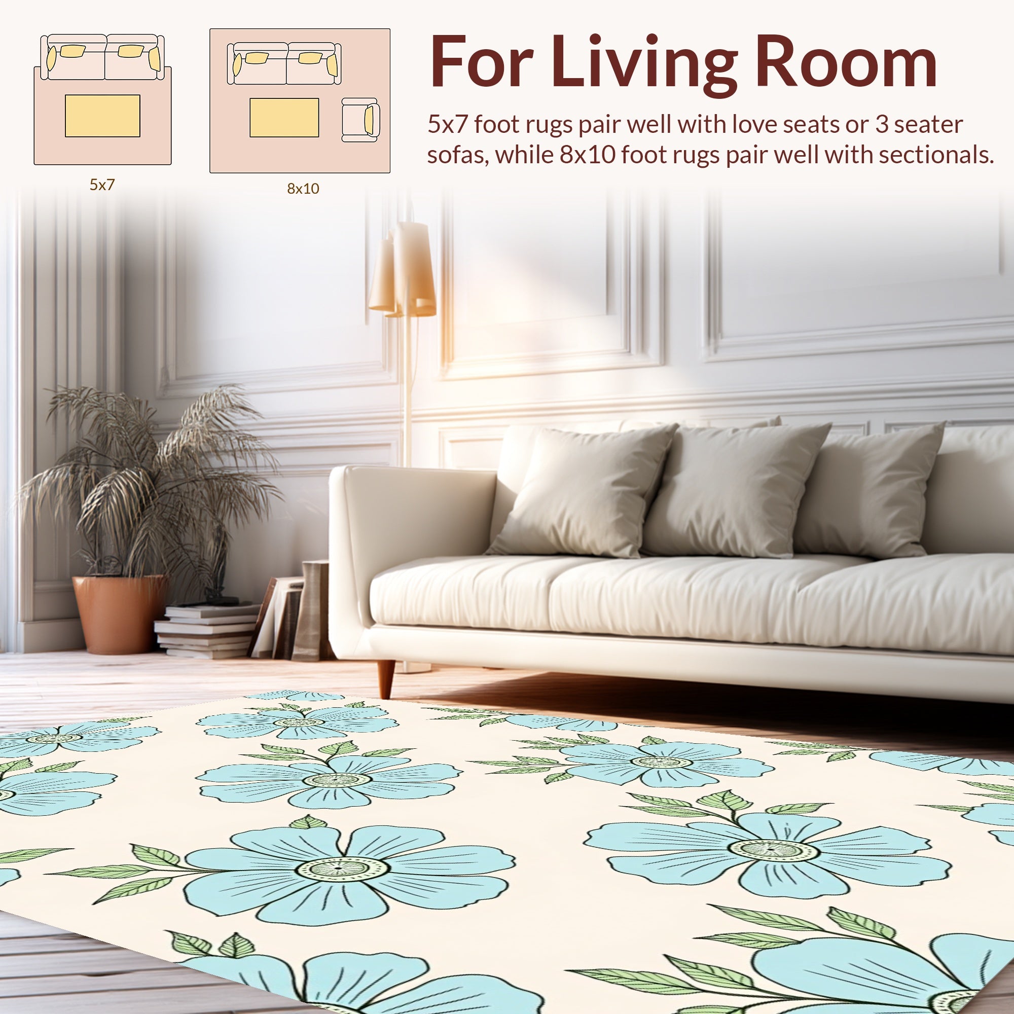 Light Blue Floral Outline Design Rug