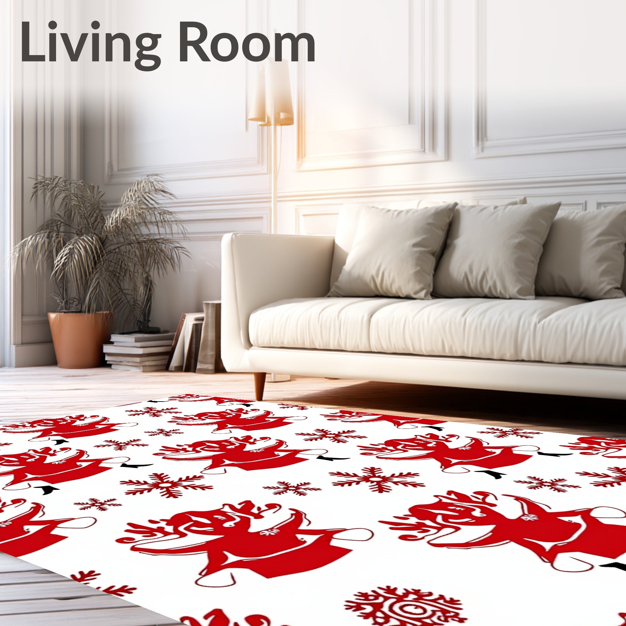 Red Christmas Reindeer Snowflakes Rug