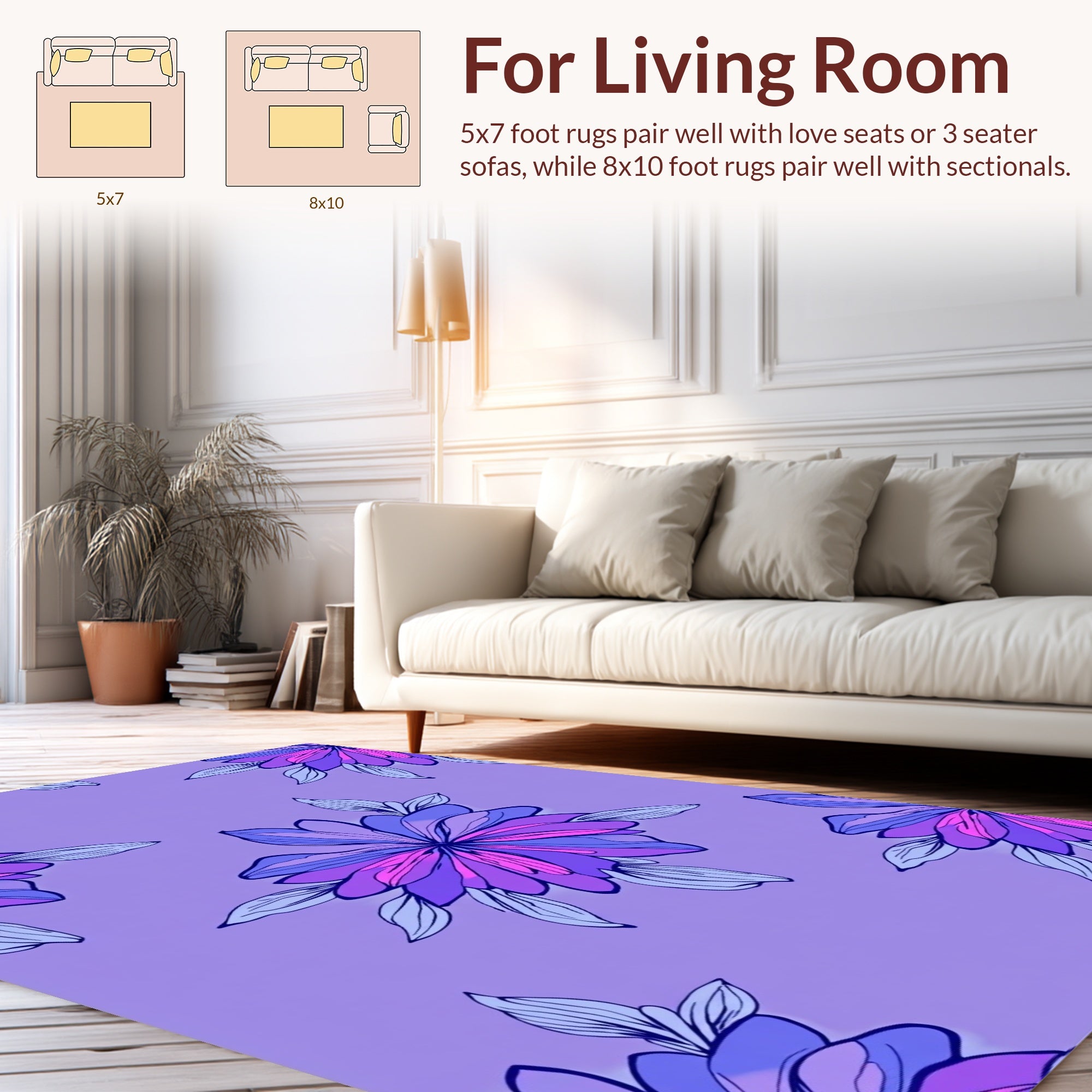 Floral Bloom Pattern With Purple Hues Rug