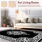 Ornate Black White Floral Mandala Rug