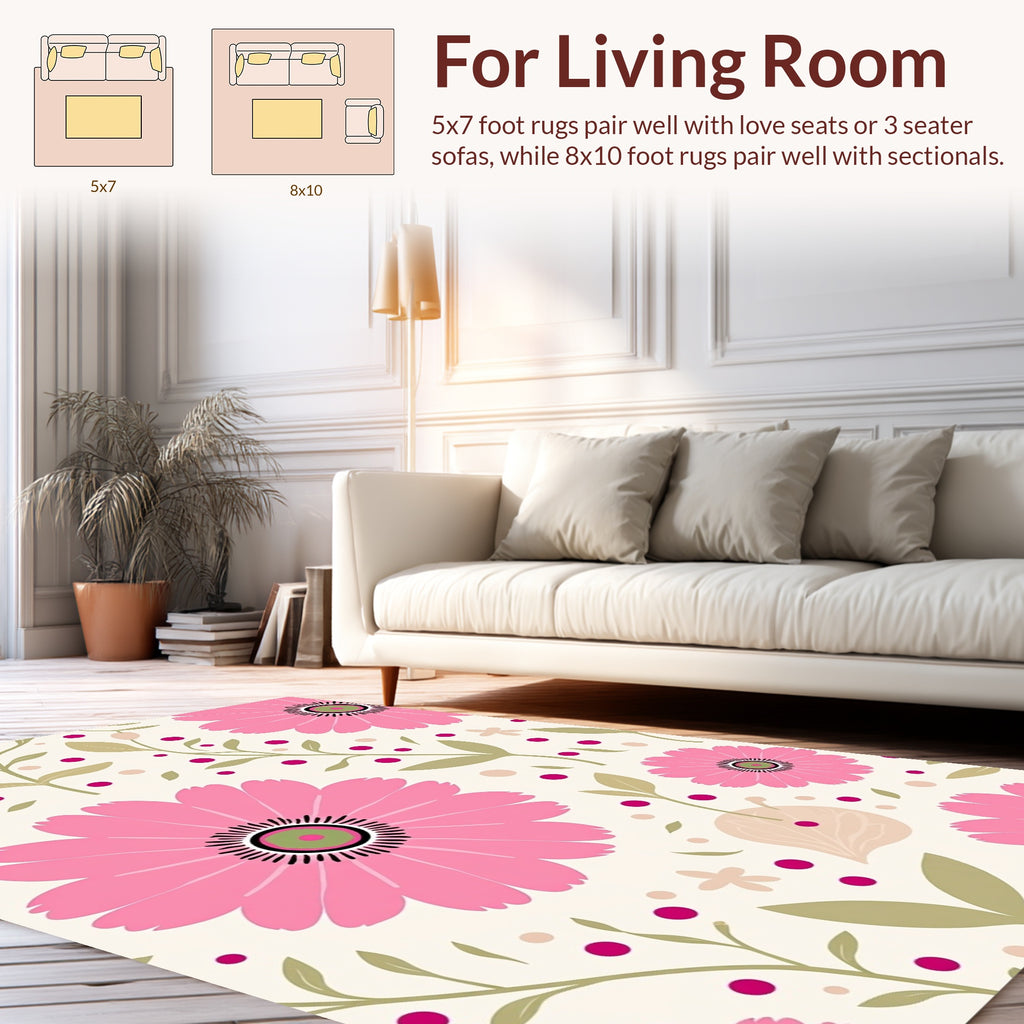 Pink Daisy Floral Pattern Rug