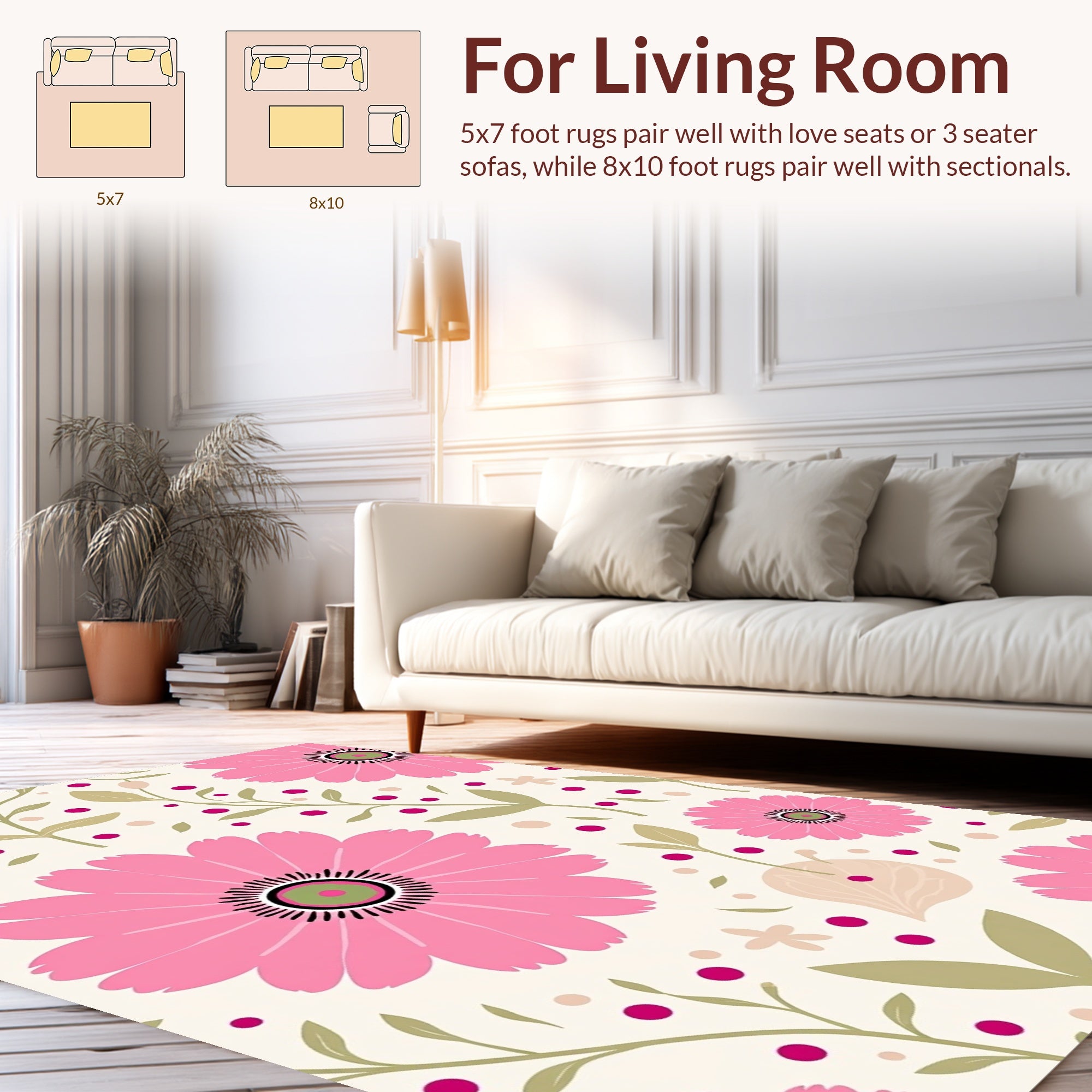 Pink Daisy Floral Pattern Rug