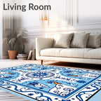 Blue White Folk Art Animal Medallion Rug