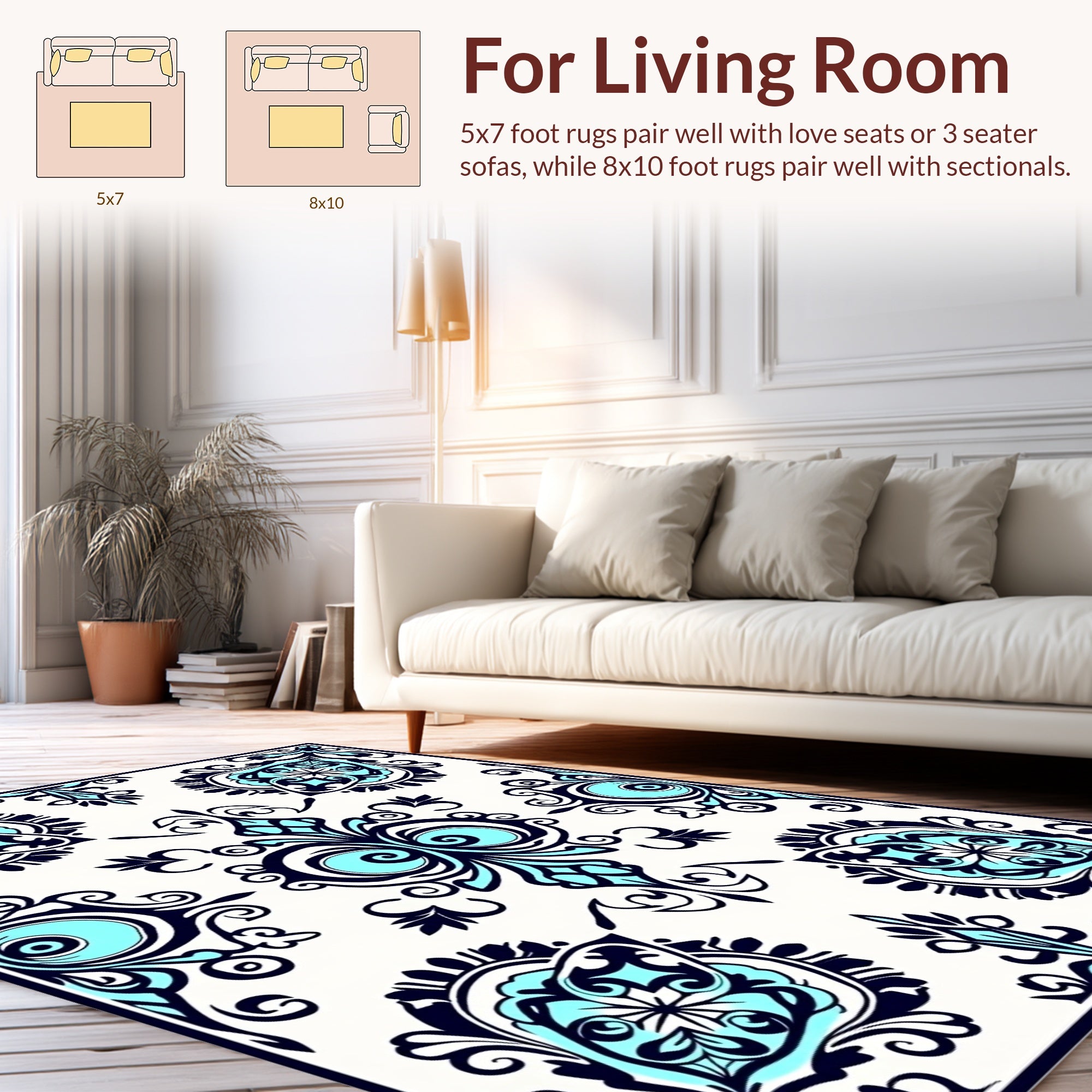 Intricate Teal Navy Floral Design Rug