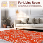 Ornate White Floral Damask Pattern Rug