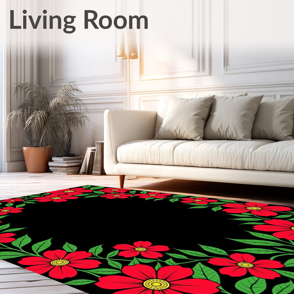 Vibrant Red Floral Garland Border Rug