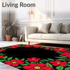 Vibrant Red Floral Garland Border Rug