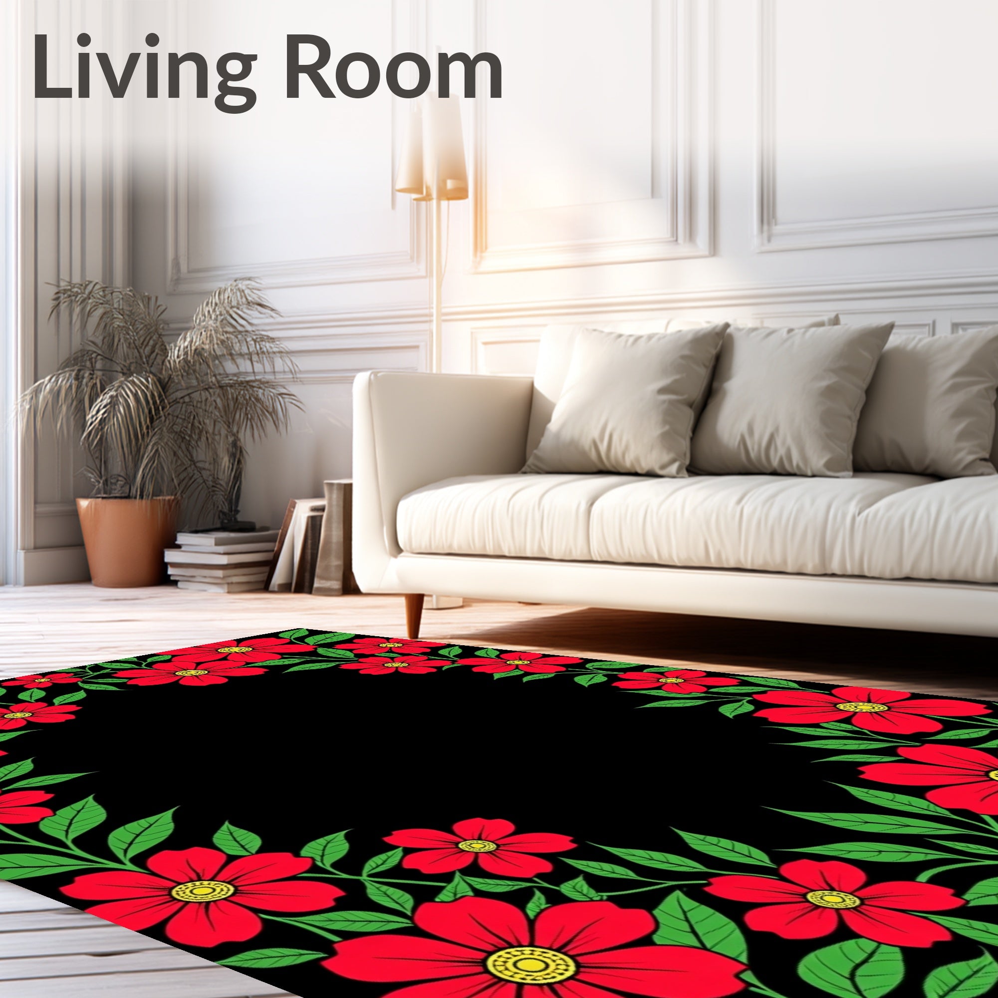 Vibrant Red Floral Garland Border Rug
