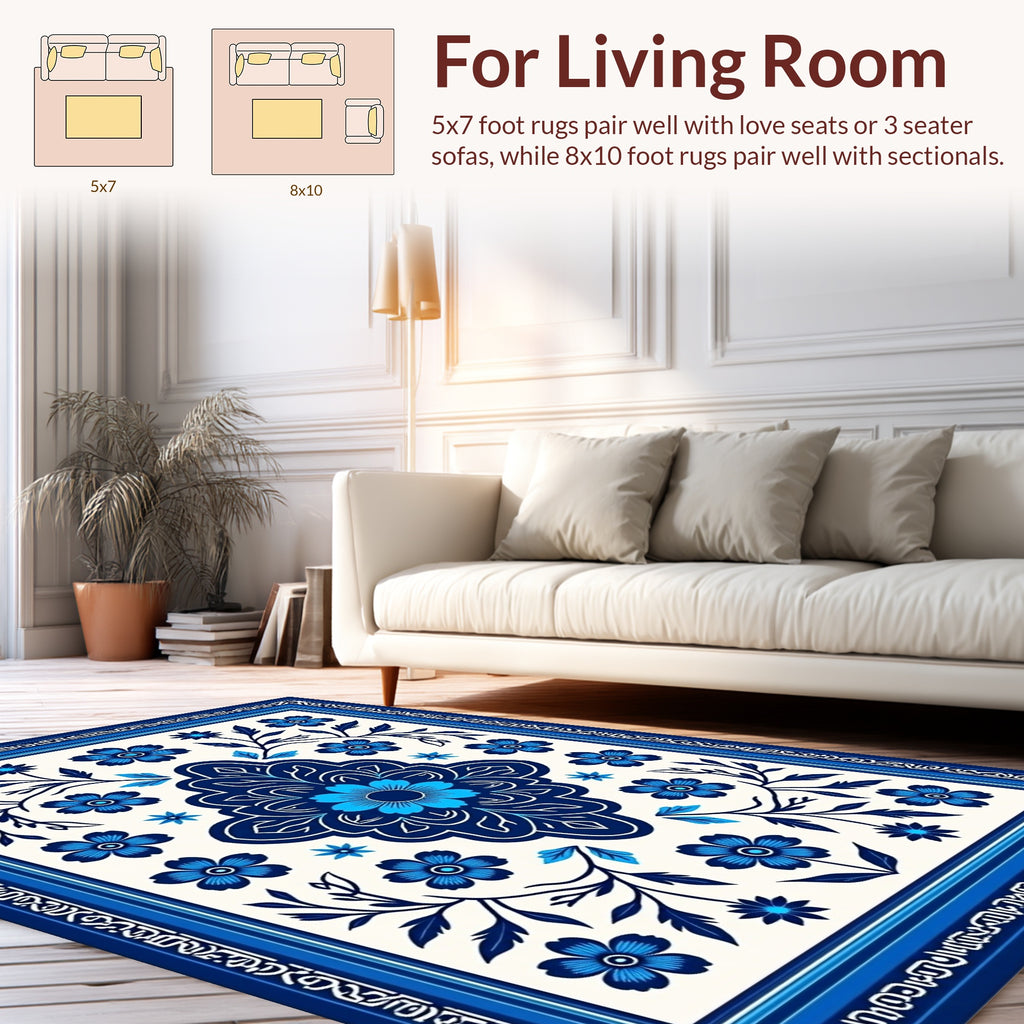 Indigo Blue Floral Medallion Rug