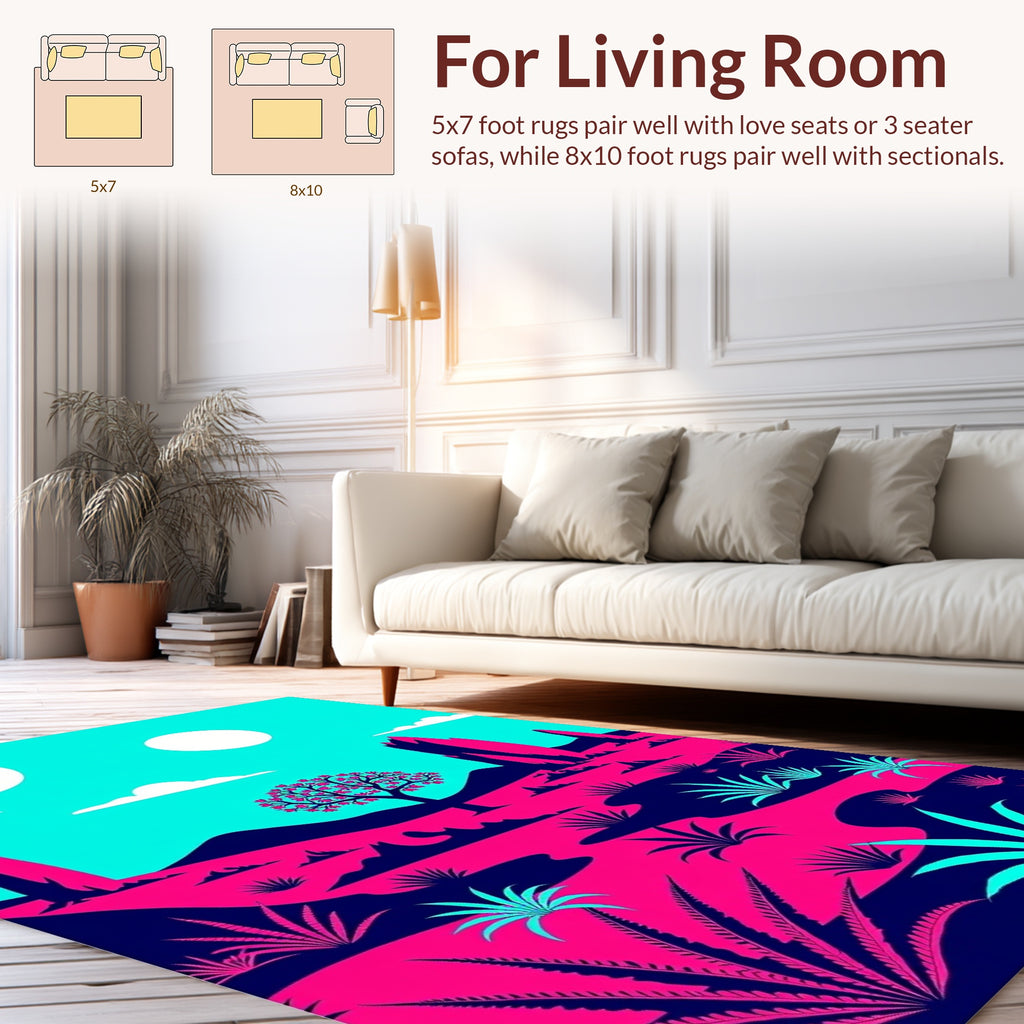 Bold Pink Blue Desert Landscape Rug