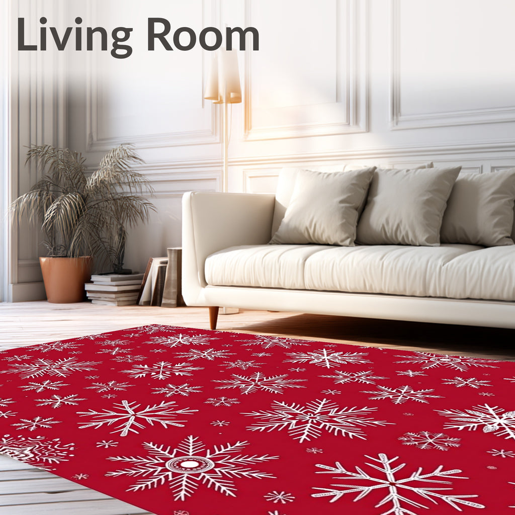 Festive Red White Snowflakes Garland Rug