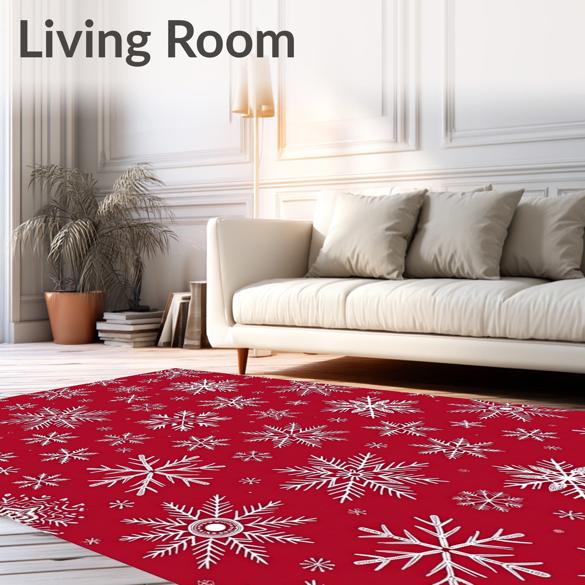 Festive Red White Snowflakes Garland Rug