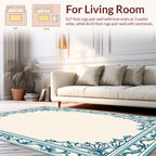 Classic Teal Vine Scroll Border Design Rug